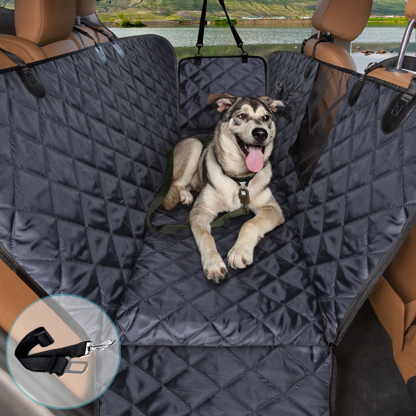 Comwish Dog Seat Cover for Back Seat with Mesh Window